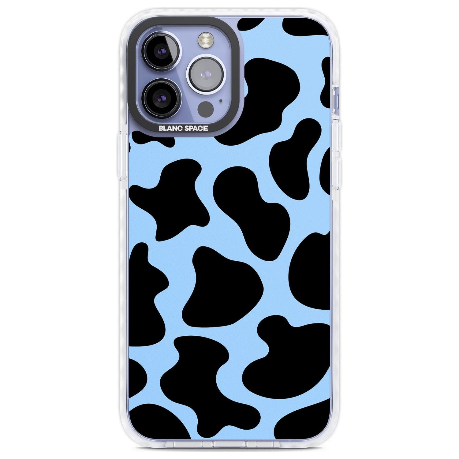 Blue and Black Cow Print Phone Case iPhone 13 Pro Max / Impact Case,iPhone 14 Pro Max / Impact Case Blanc Space