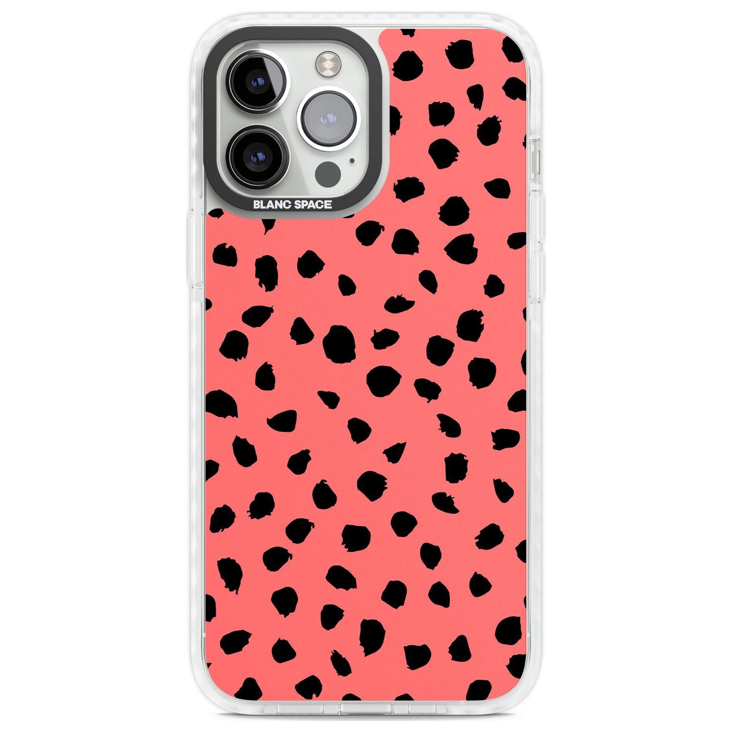Black on Salmon Pink Dalmatian Polka Dot Spots Phone Case iPhone 13 Pro Max / Impact Case,iPhone 14 Pro Max / Impact Case Blanc Space