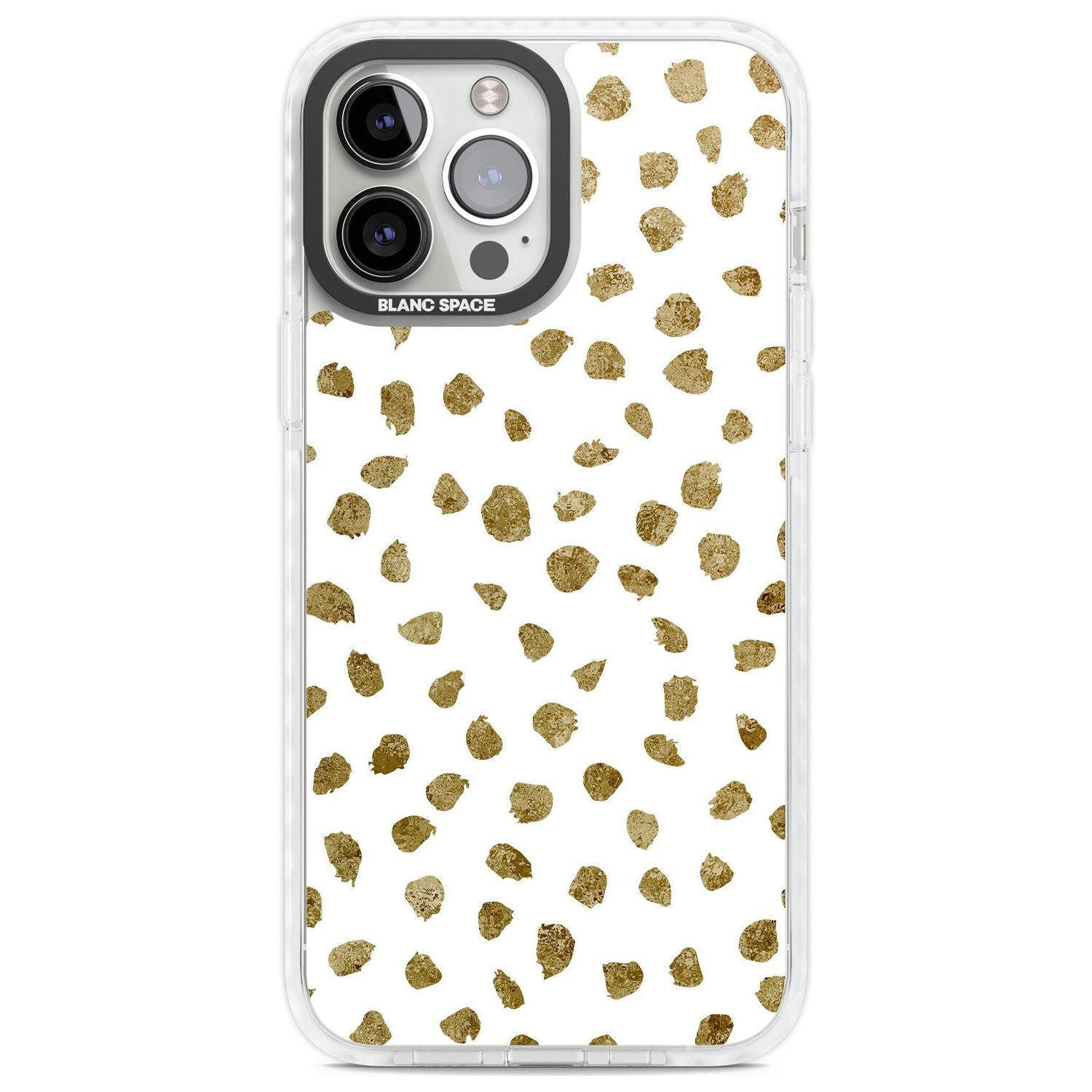 Gold Look on White Dalmatian Polka Dot Spots Phone Case iPhone 13 Pro Max / Impact Case,iPhone 14 Pro Max / Impact Case Blanc Space