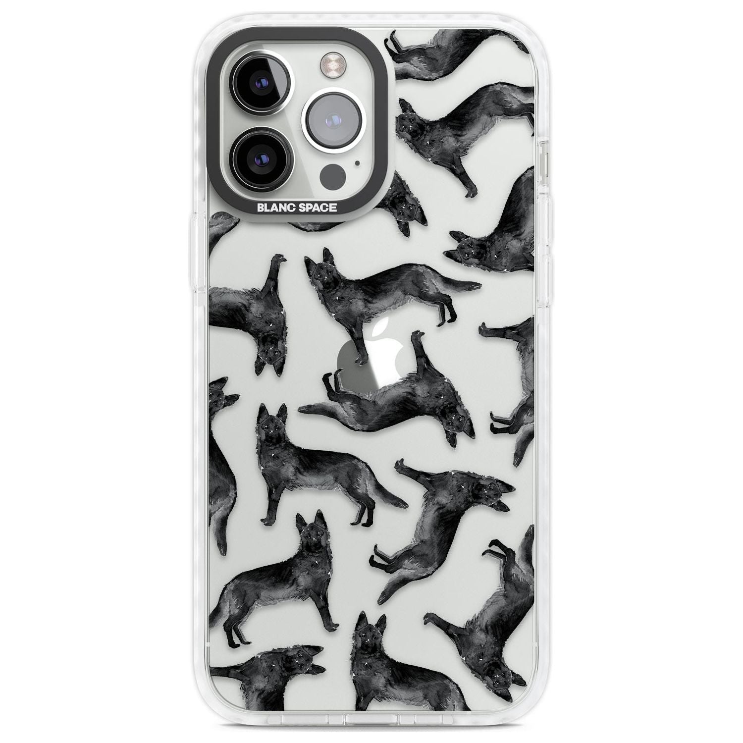 German Shepherd (Black) Watercolour Dog Pattern Phone Case iPhone 13 Pro Max / Impact Case,iPhone 14 Pro Max / Impact Case Blanc Space