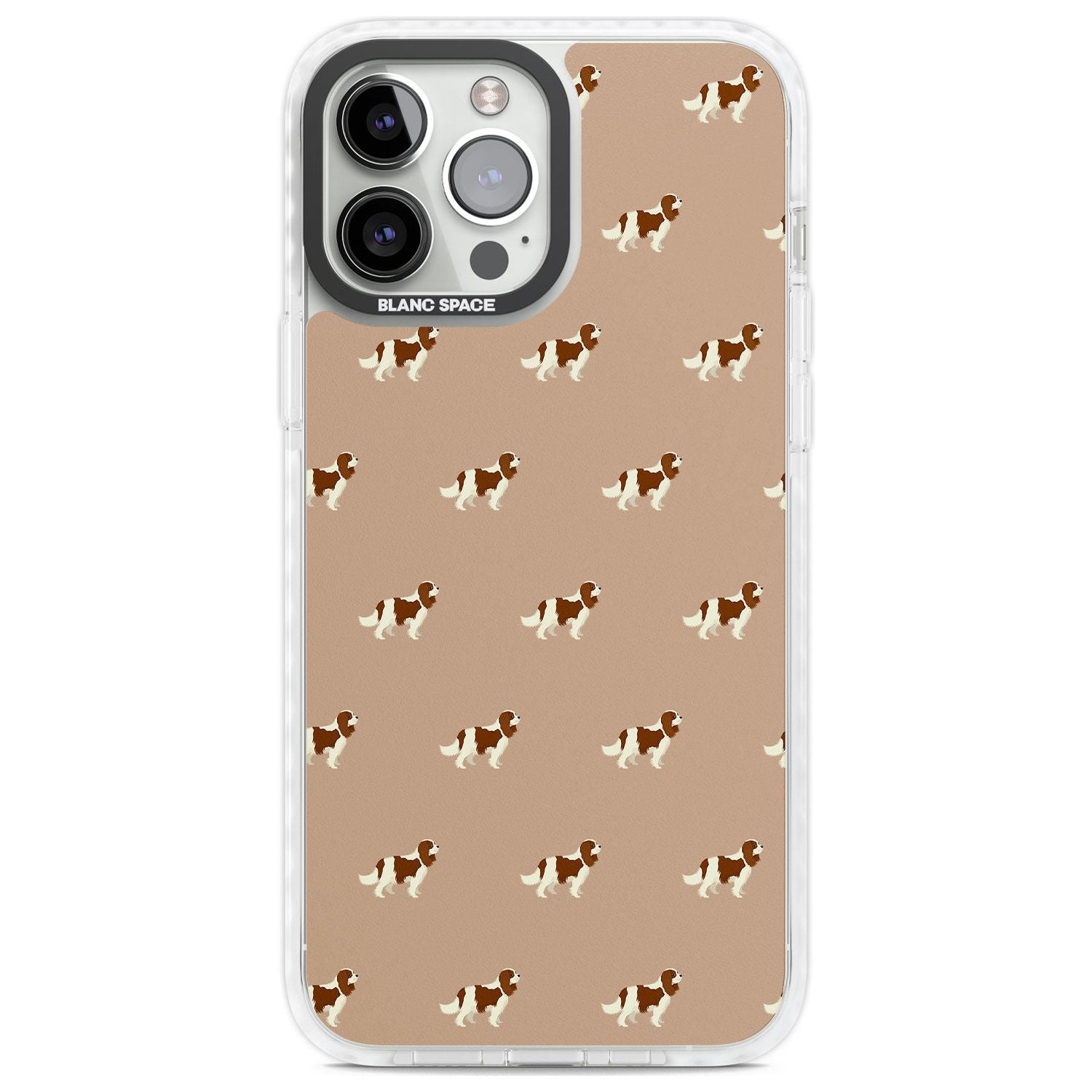 Cavalier King Charles Spaniel Pattern Phone Case iPhone 13 Pro Max / Impact Case,iPhone 14 Pro Max / Impact Case Blanc Space