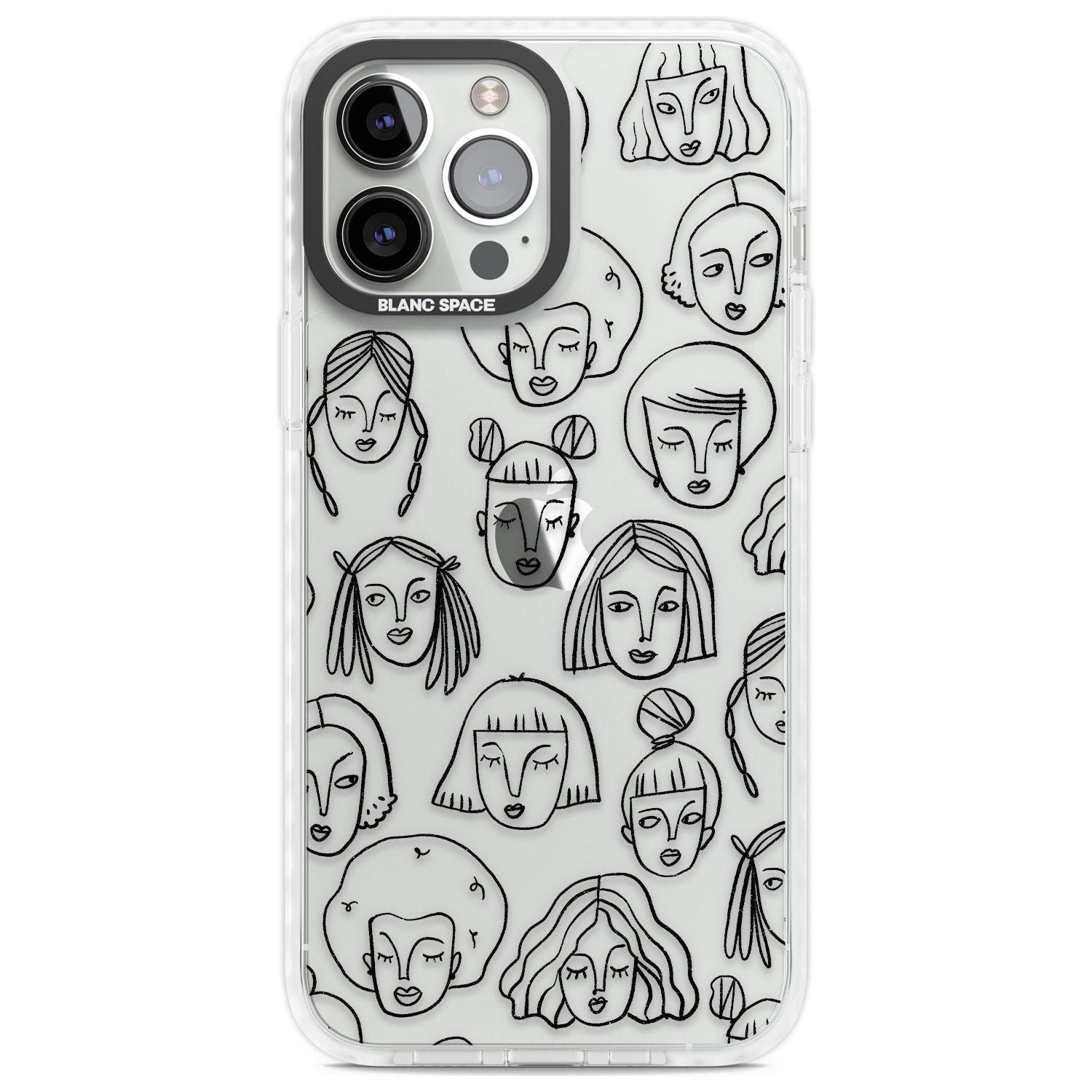 Girl Portrait Doodles Phone Case iPhone 13 Pro Max / Impact Case,iPhone 14 Pro Max / Impact Case Blanc Space