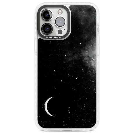 Night Sky Galaxies: Crescent Moon Phone Case iPhone 13 Pro Max / Impact Case,iPhone 14 Pro Max / Impact Case Blanc Space