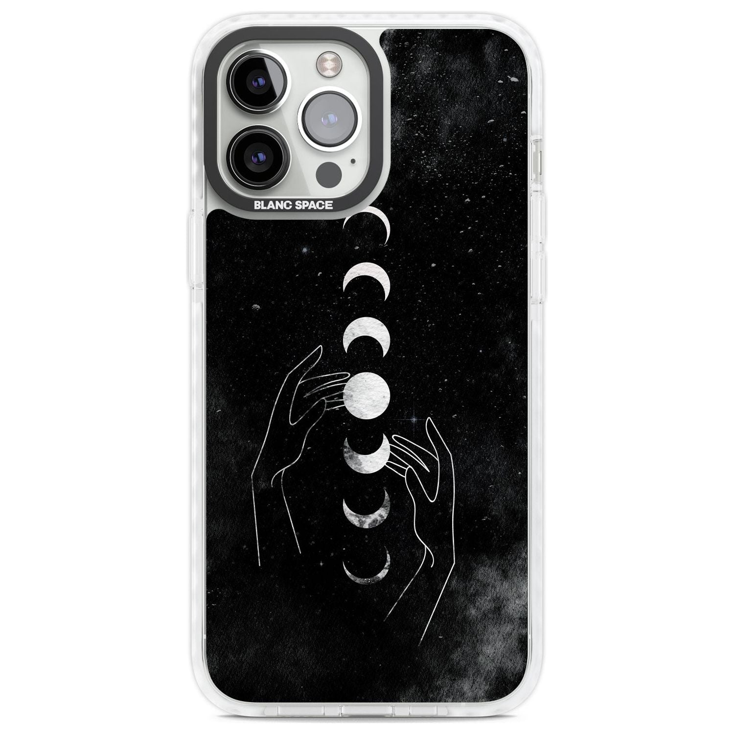 Moon Phases and Hands Phone Case iPhone 13 Pro Max / Impact Case,iPhone 14 Pro Max / Impact Case Blanc Space