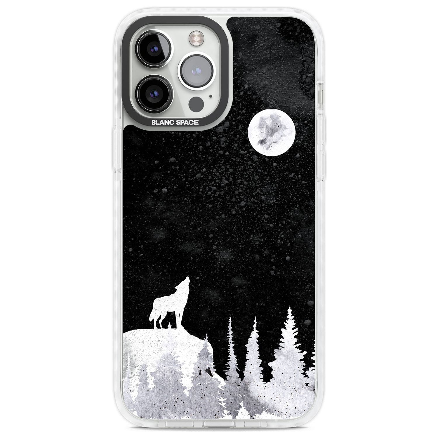 Moon Phases: Wolf & Full Moon Phone Case iPhone 13 Pro Max / Impact Case,iPhone 14 Pro Max / Impact Case Blanc Space