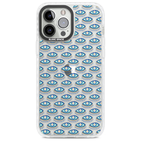 Eyes & Crosses (Clear) Psychedelic Eyes Pattern Phone Case iPhone 13 Pro Max / Impact Case,iPhone 14 Pro Max / Impact Case Blanc Space