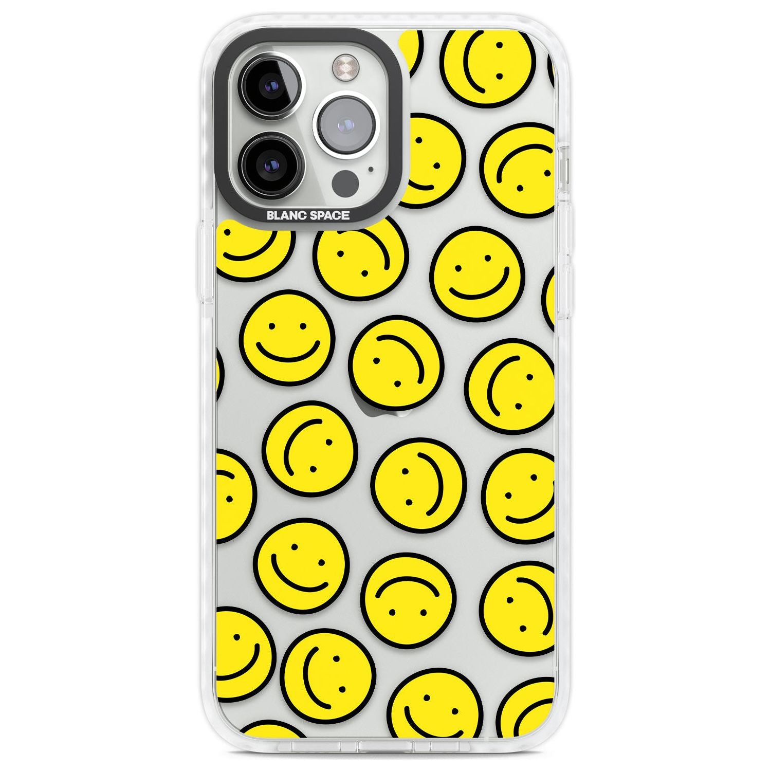 Happy Face Clear Pattern Phone Case iPhone 13 Pro Max / Impact Case,iPhone 14 Pro Max / Impact Case Blanc Space