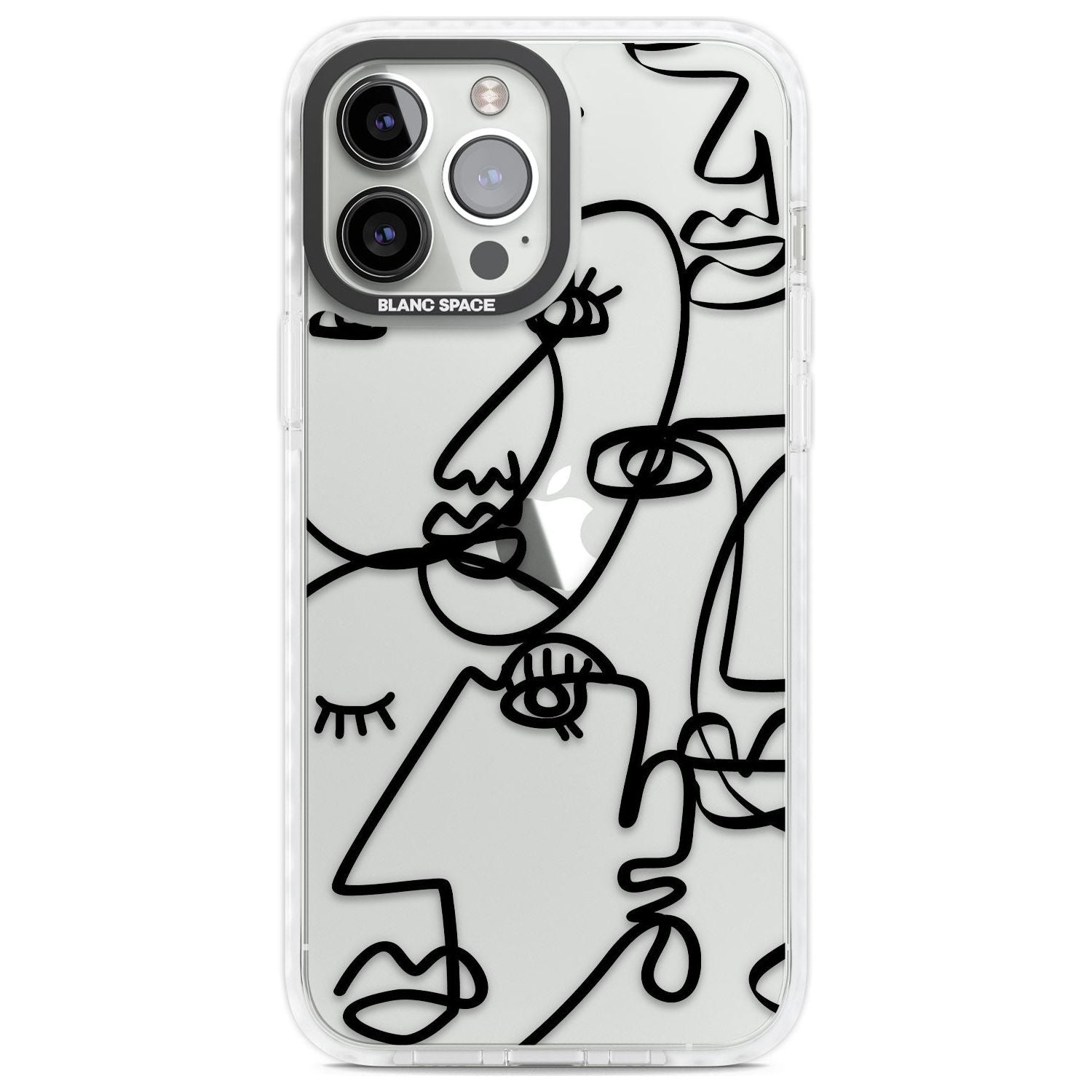 Abstract Continuous Line Faces Black on Clear Phone Case iPhone 13 Pro Max / Impact Case,iPhone 14 Pro Max / Impact Case Blanc Space