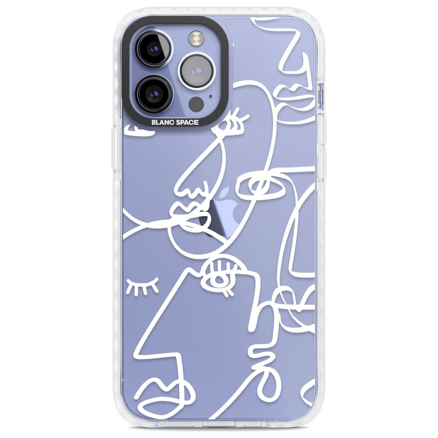 Abstract Continuous Line Faces White on Clear Phone Case iPhone 13 Pro Max / Impact Case,iPhone 14 Pro Max / Impact Case Blanc Space