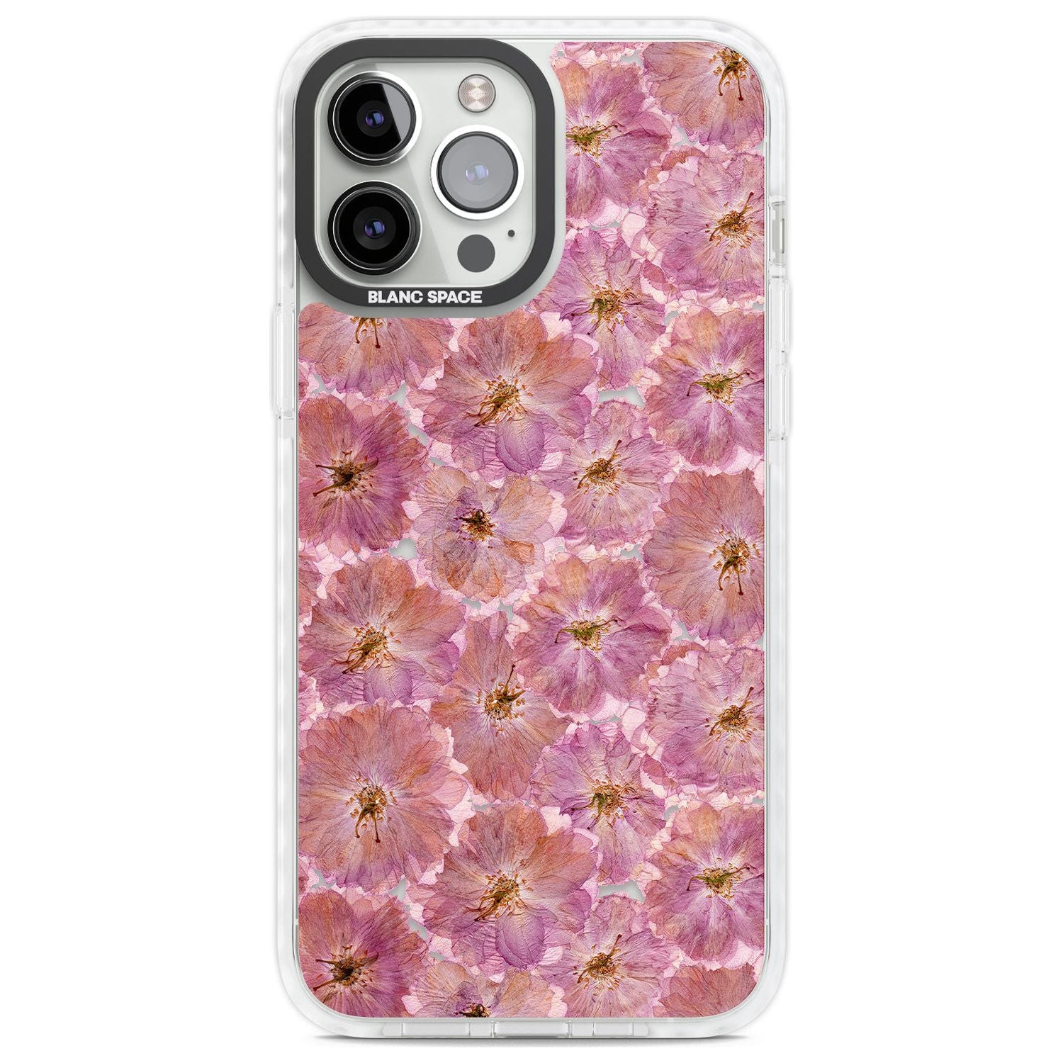 Large Pink Flowers Transparent Design Phone Case iPhone 13 Pro Max / Impact Case,iPhone 14 Pro Max / Impact Case Blanc Space
