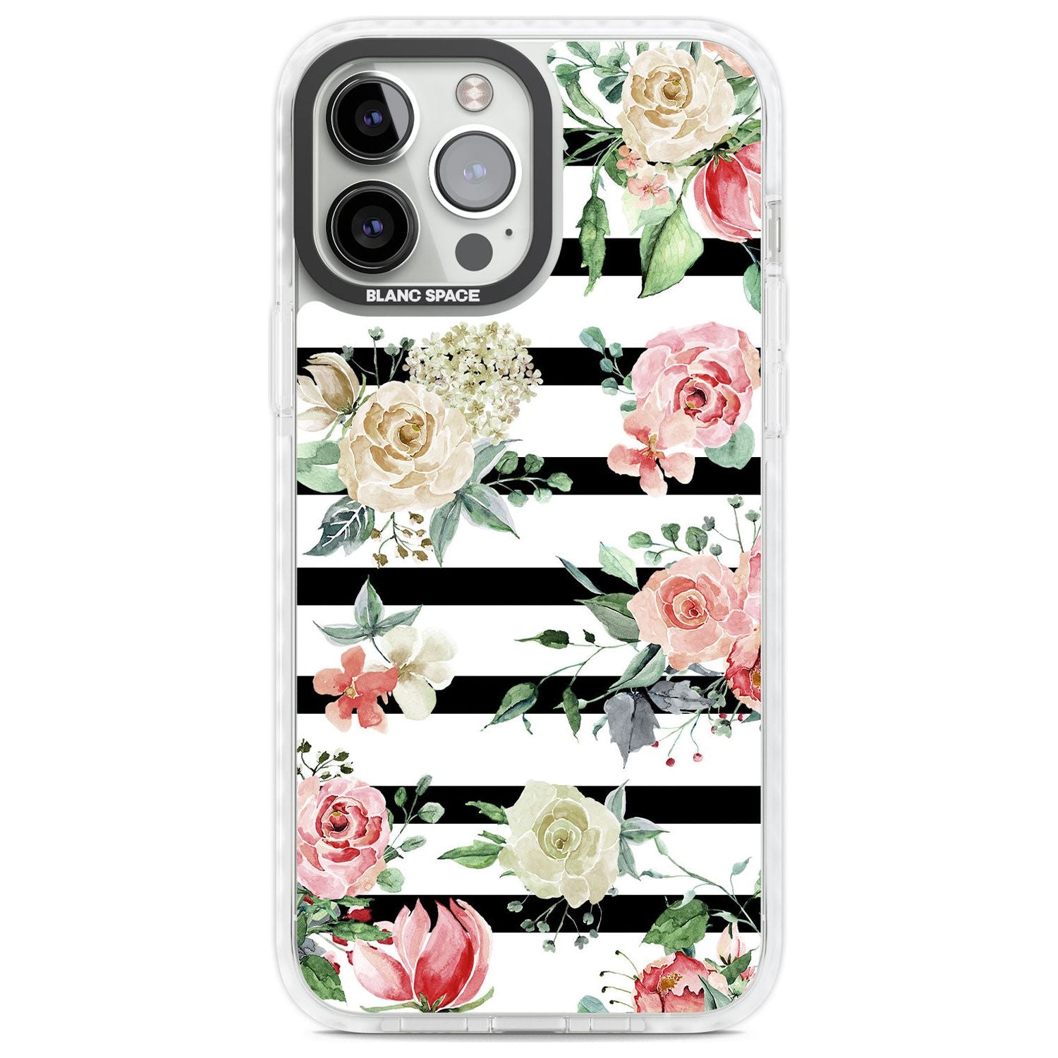 Bold Stripes & Flower Pattern Phone Case iPhone 13 Pro Max / Impact Case,iPhone 14 Pro Max / Impact Case Blanc Space