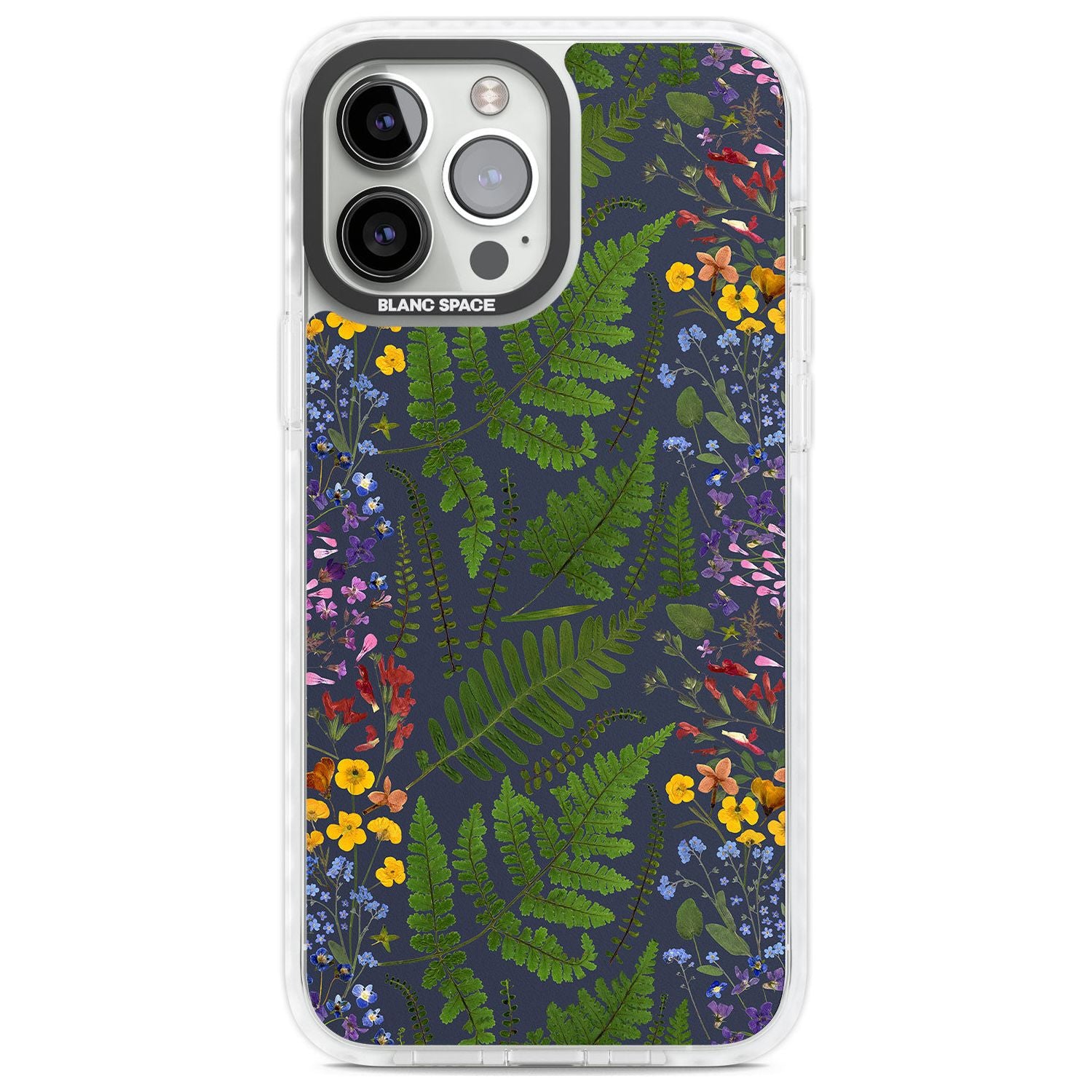 Busy Floral and Fern Design - Navy Phone Case iPhone 13 Pro Max / Impact Case,iPhone 14 Pro Max / Impact Case Blanc Space
