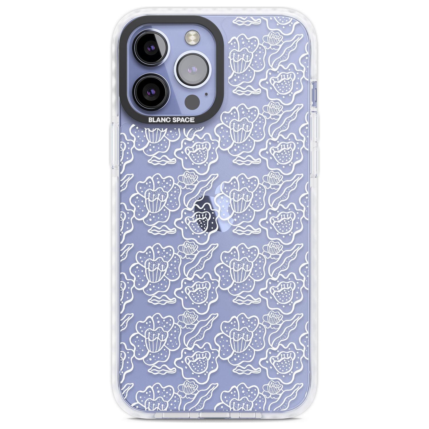 Funky Floral Patterns White on Clear Phone Case iPhone 13 Pro Max / Impact Case,iPhone 14 Pro Max / Impact Case Blanc Space