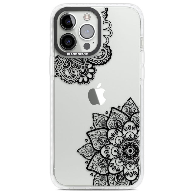 Black Henna Florals Phone Case iPhone 13 Pro Max / Impact Case,iPhone 14 Pro Max / Impact Case Blanc Space