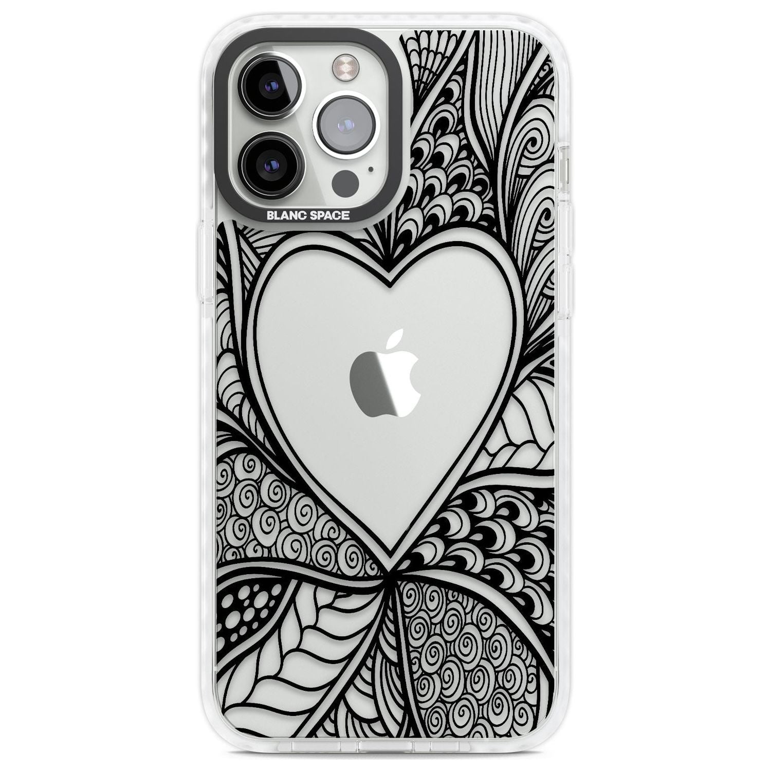 Black Henna Heart Phone Case iPhone 13 Pro Max / Impact Case,iPhone 14 Pro Max / Impact Case Blanc Space
