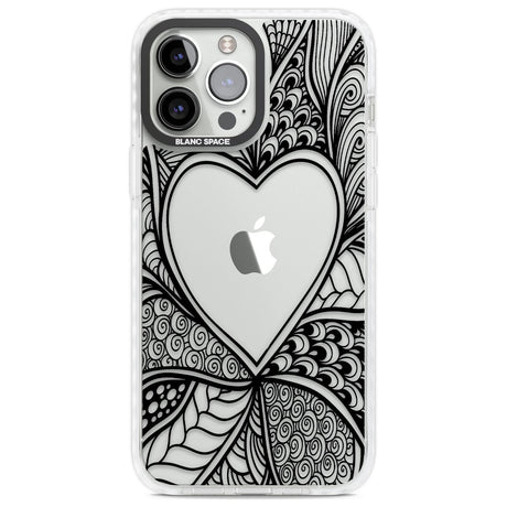 Black Henna Heart Phone Case iPhone 13 Pro Max / Impact Case,iPhone 14 Pro Max / Impact Case Blanc Space
