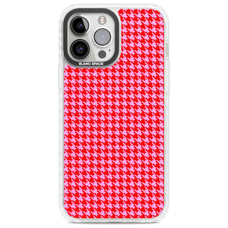 Neon Pink & Red Houndstooth Pattern Phone Case iPhone 13 Pro Max / Impact Case,iPhone 14 Pro Max / Impact Case Blanc Space