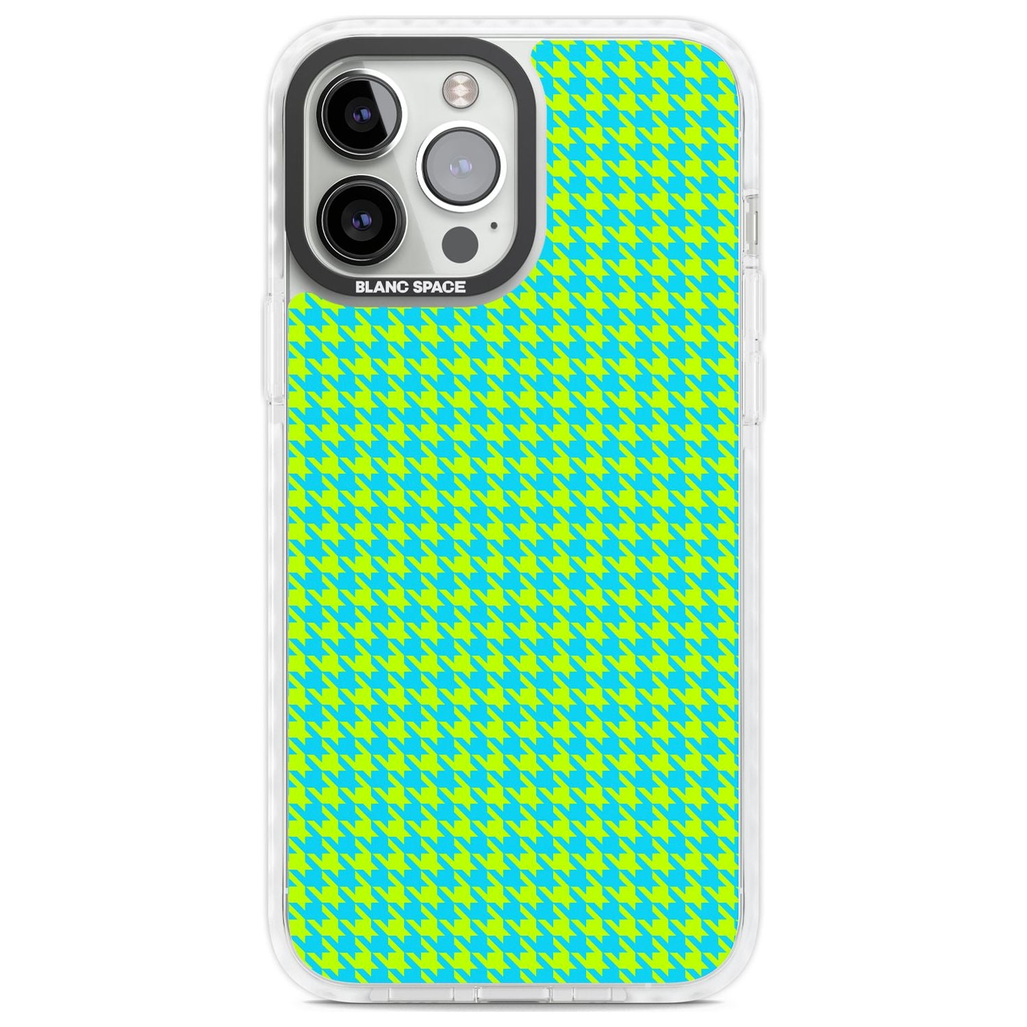 Neon Lime & Turquoise Houndstooth Pattern Phone Case iPhone 13 Pro Max / Impact Case,iPhone 14 Pro Max / Impact Case Blanc Space