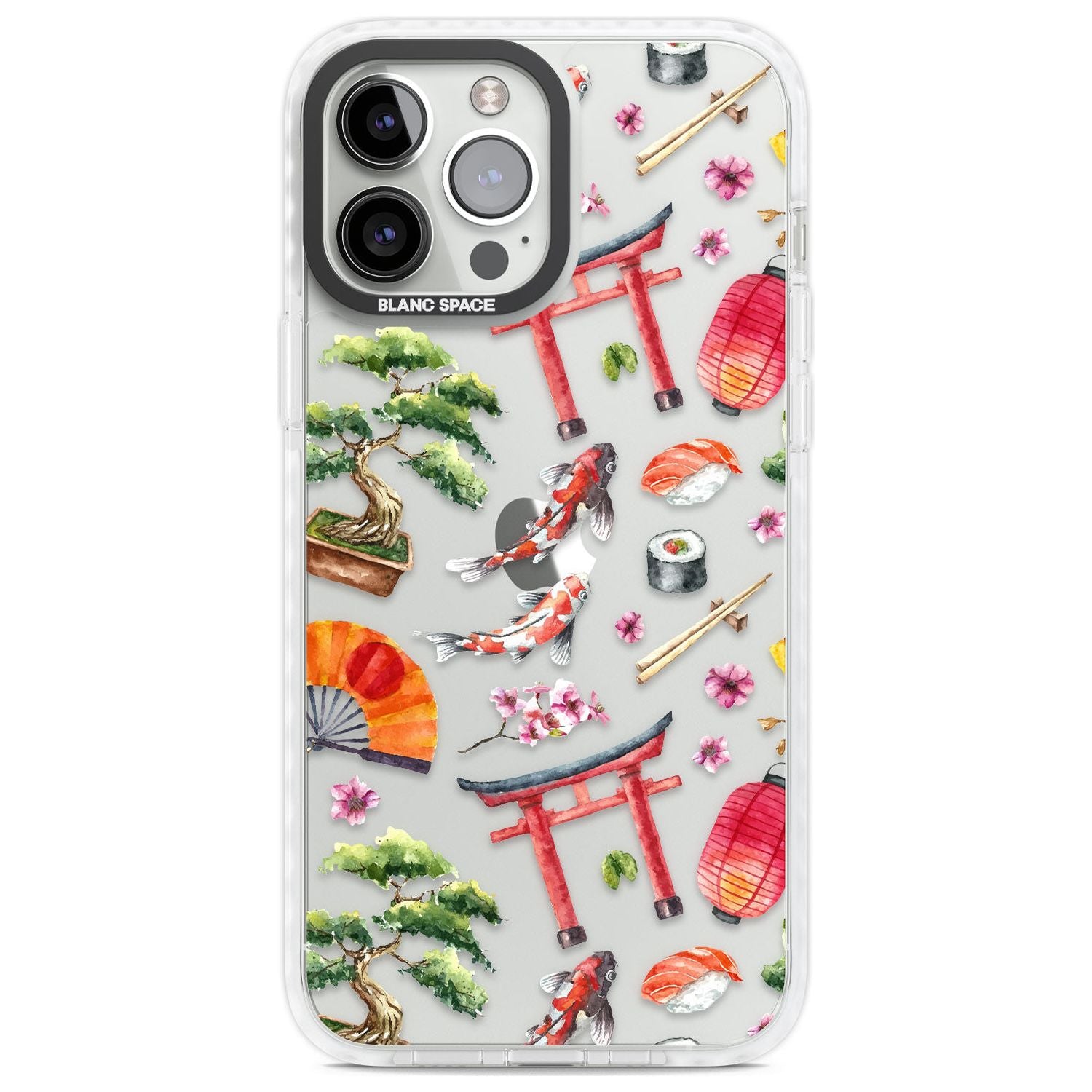 Mixed Japanese Watercolour Pattern Phone Case iPhone 13 Pro Max / Impact Case,iPhone 14 Pro Max / Impact Case Blanc Space