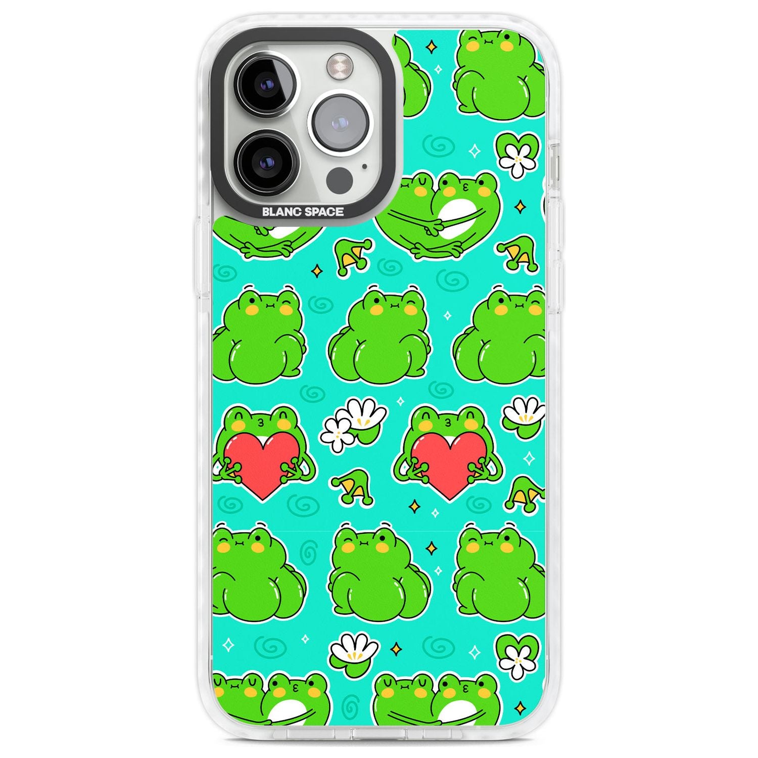 Frog Booty Kawaii Pattern Phone Case iPhone 13 Pro Max / Impact Case,iPhone 14 Pro Max / Impact Case Blanc Space