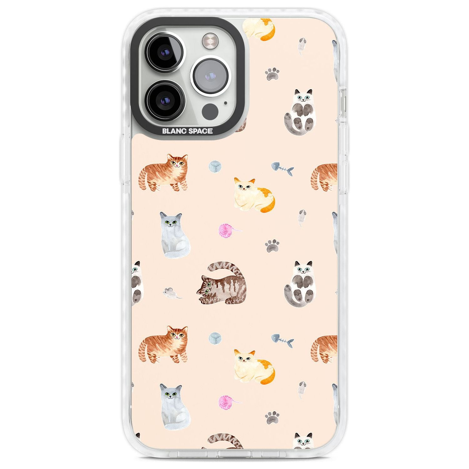 Cats with Toys Phone Case iPhone 13 Pro Max / Impact Case,iPhone 14 Pro Max / Impact Case Blanc Space