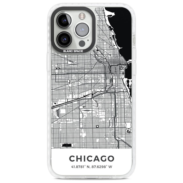 Map of Chicago, Illinois Phone Case iPhone 13 Pro Max / Impact Case,iPhone 14 Pro Max / Impact Case Blanc Space