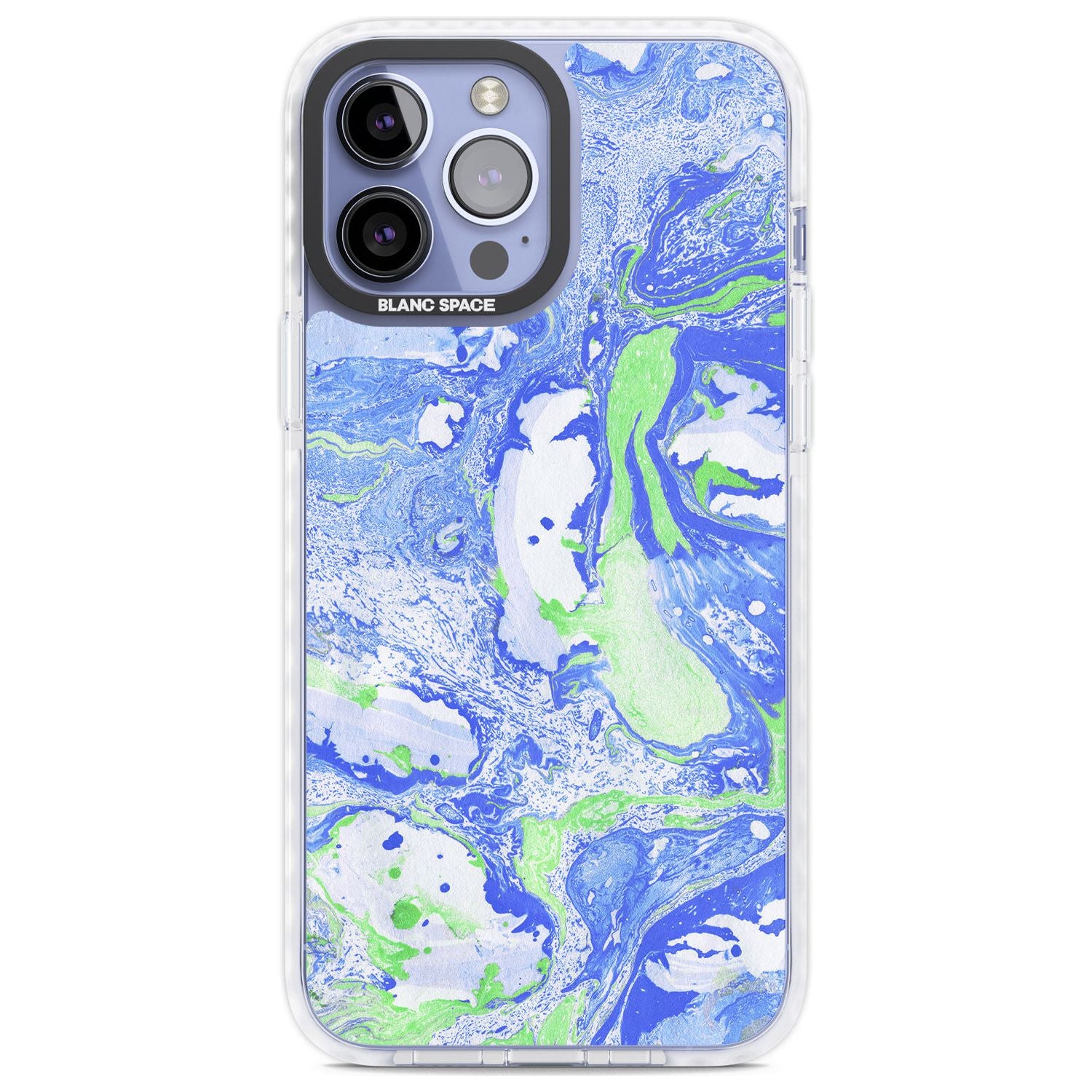Dark Blue & Green Marbled Paper Pattern Phone Case iPhone 13 Pro Max / Impact Case,iPhone 14 Pro Max / Impact Case Blanc Space