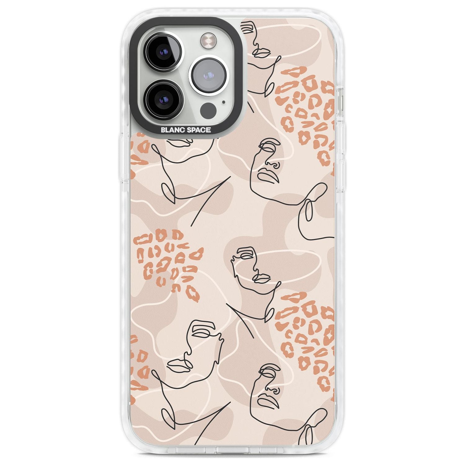 Leopard Print Stylish Abstract Faces Phone Case iPhone 13 Pro Max / Impact Case,iPhone 14 Pro Max / Impact Case Blanc Space