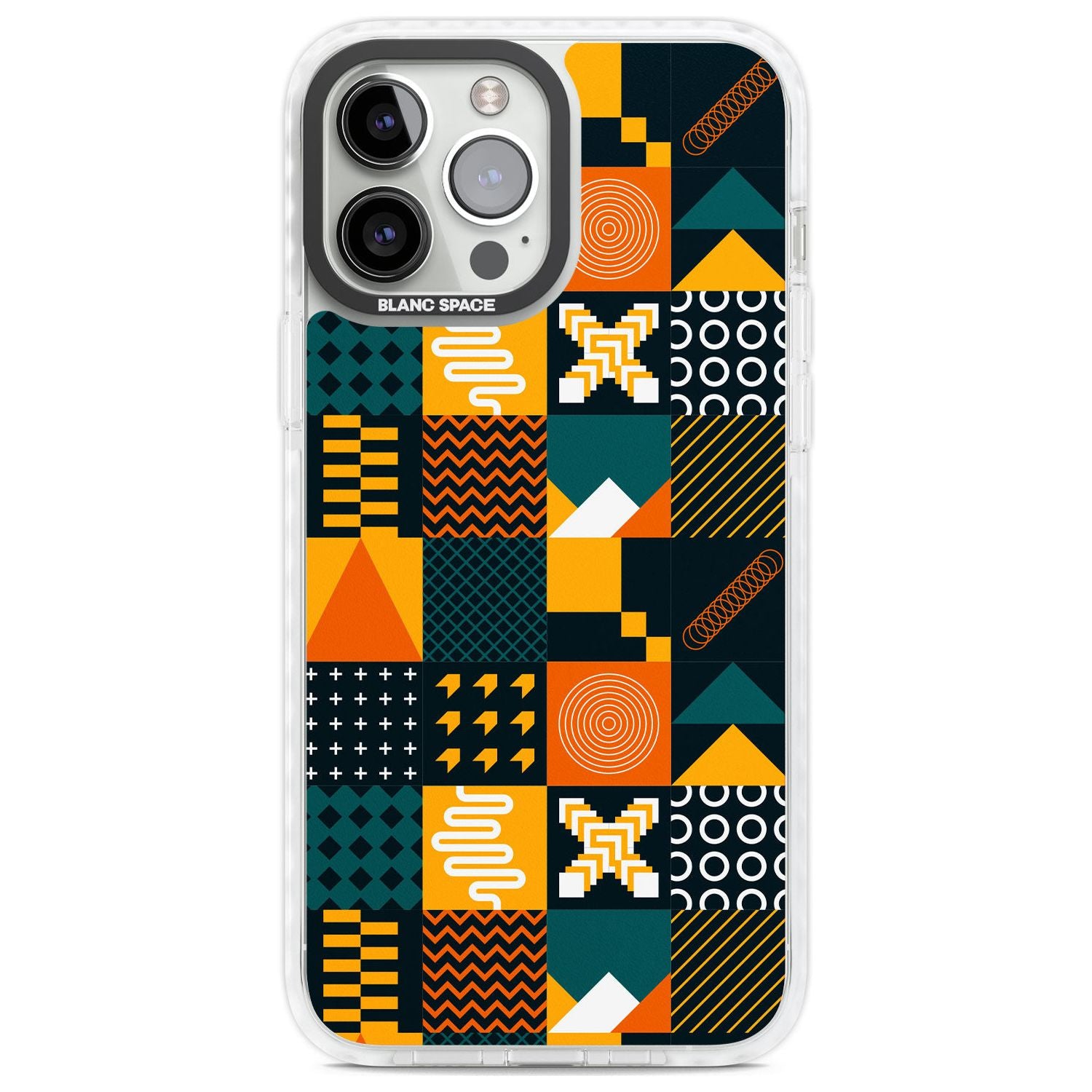 Funky Geometric Patterns: Orange & Dark Green Phone Case iPhone 13 Pro Max / Impact Case,iPhone 14 Pro Max / Impact Case Blanc Space