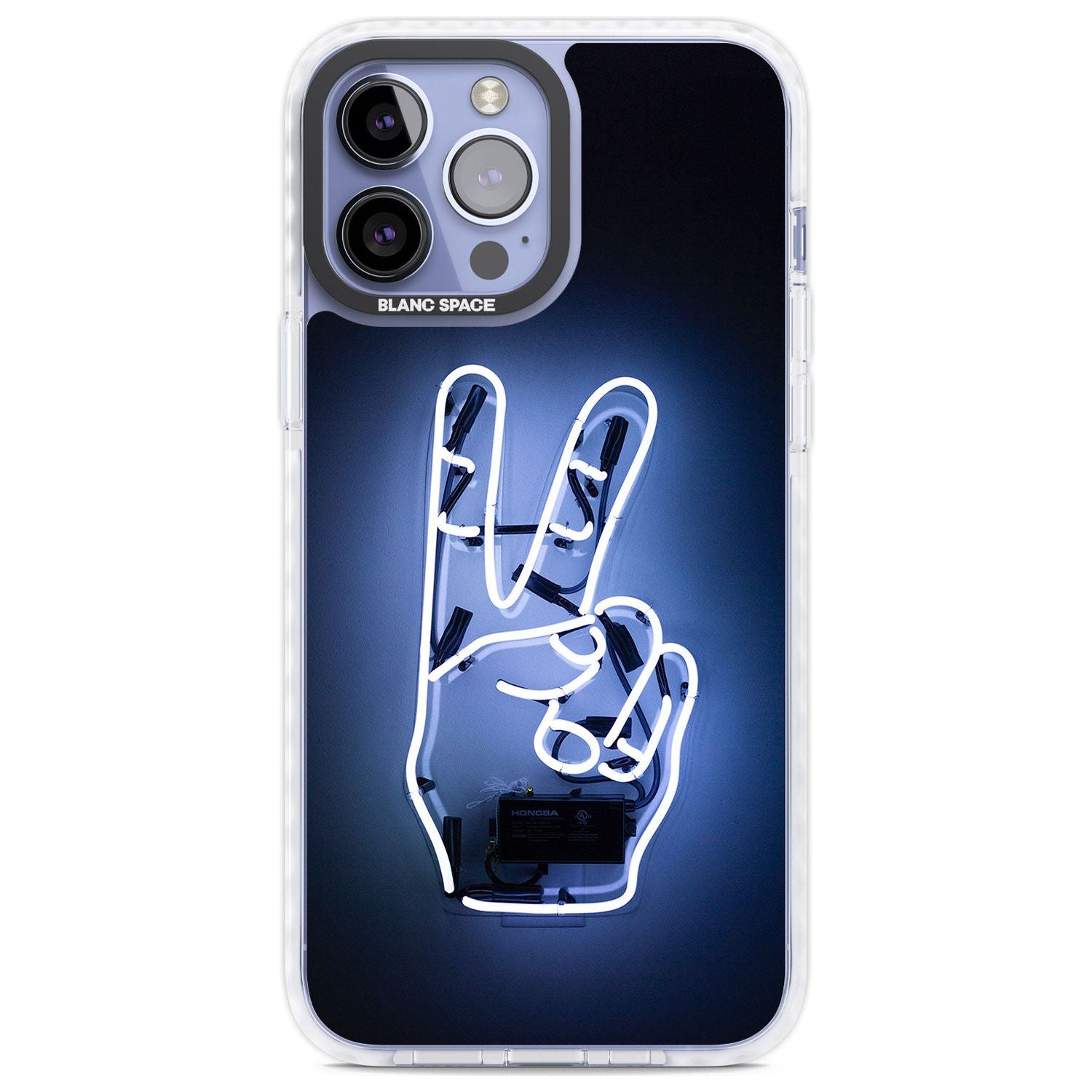 Peace Sign Hand Neon Sign Phone Case iPhone 13 Pro Max / Impact Case,iPhone 14 Pro Max / Impact Case Blanc Space