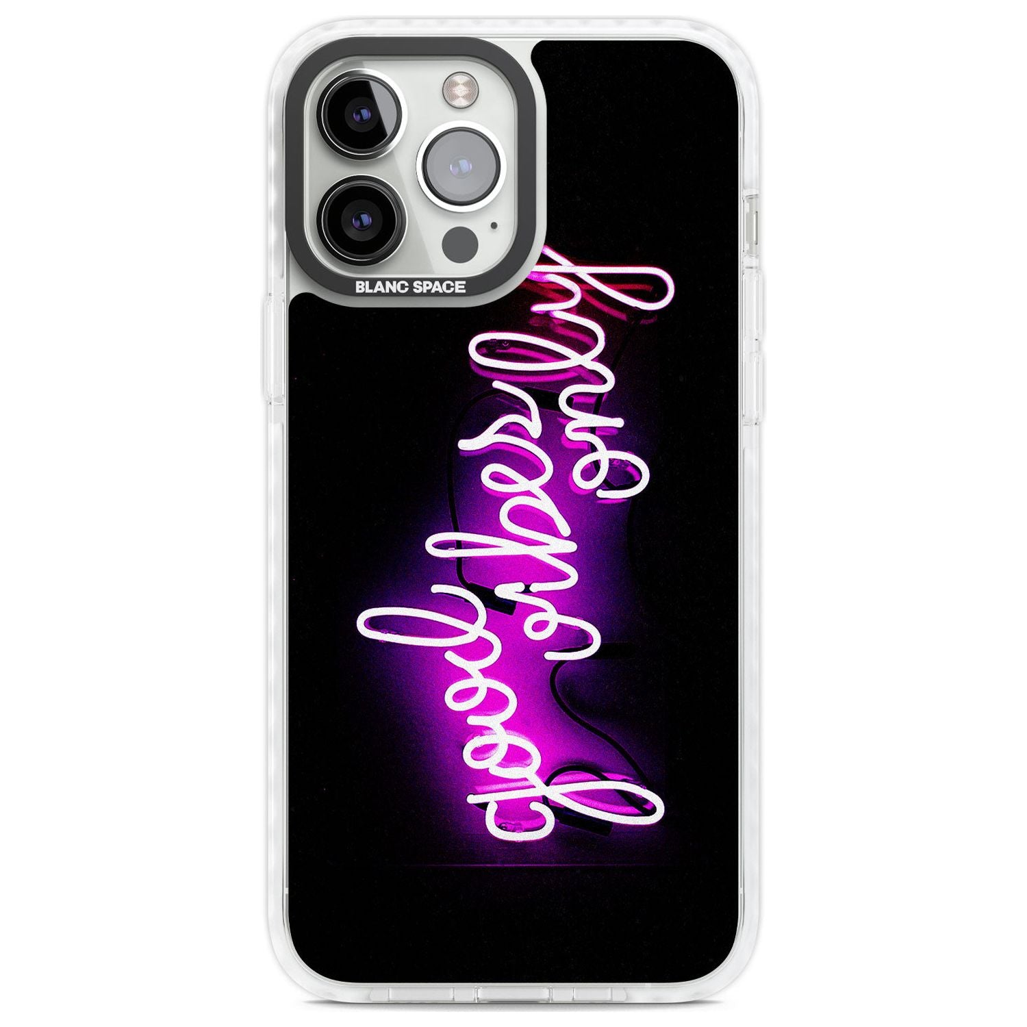 Good Vibes Only Pink Neon Phone Case iPhone 13 Pro Max / Impact Case,iPhone 14 Pro Max / Impact Case Blanc Space