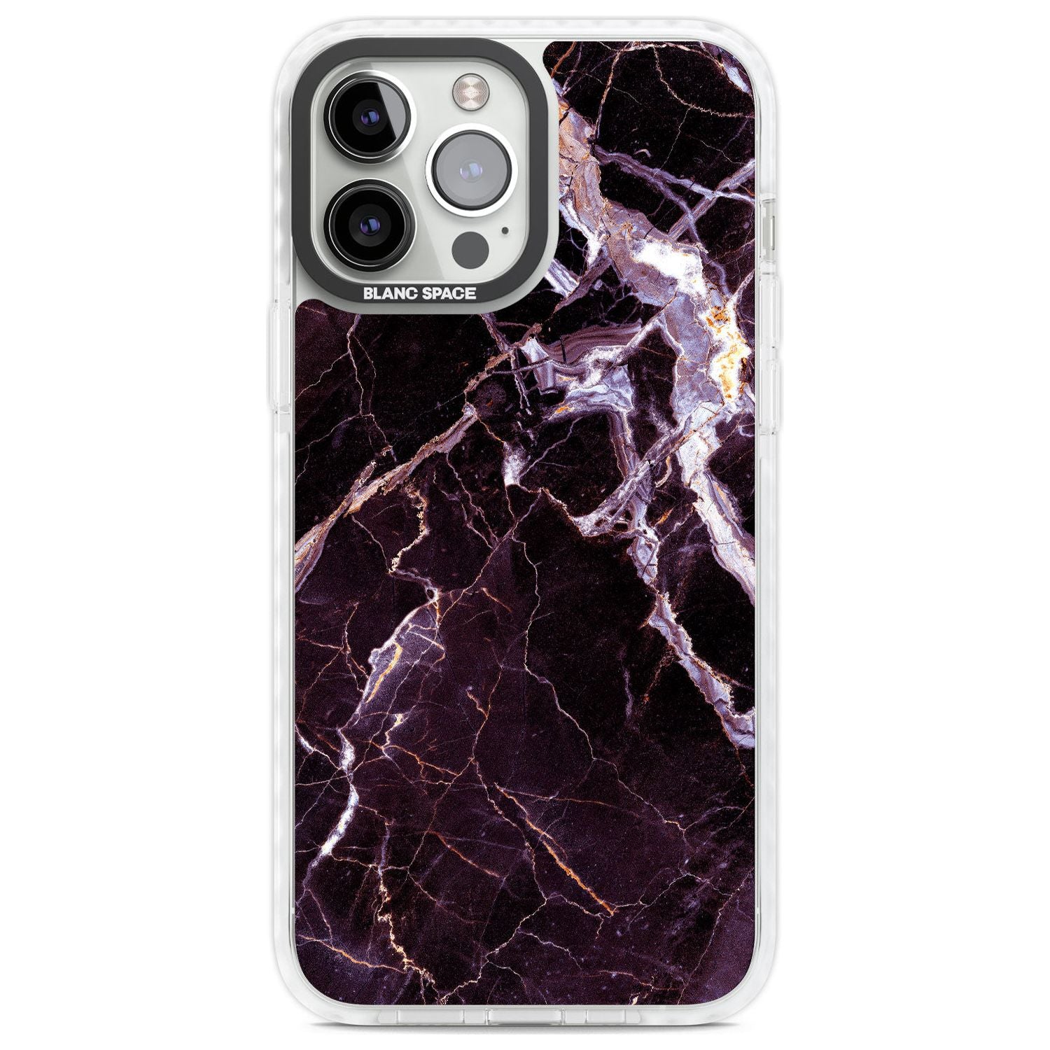 Black, Purple & Yellow shattered Marble Phone Case iPhone 13 Pro Max / Impact Case,iPhone 14 Pro Max / Impact Case Blanc Space