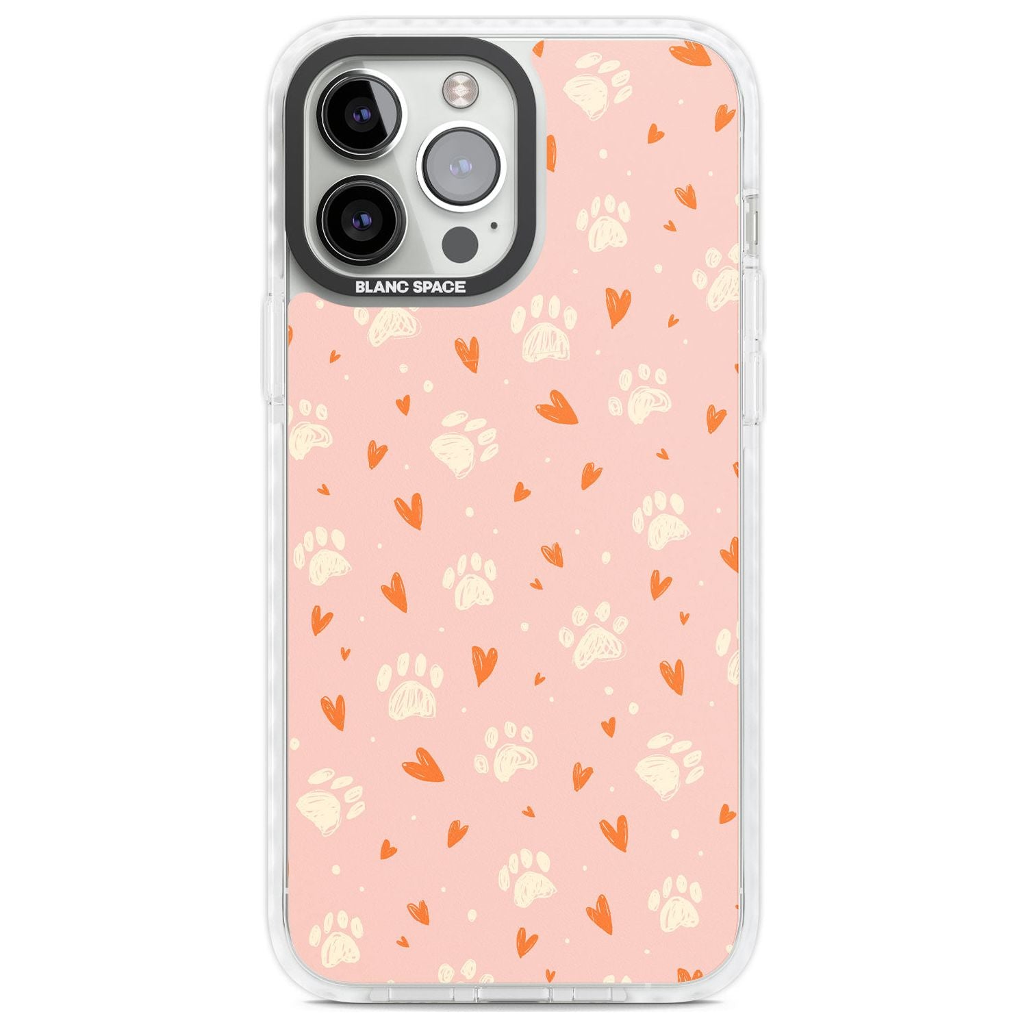 Paws & Hearts Pattern Phone Case iPhone 13 Pro Max / Impact Case,iPhone 14 Pro Max / Impact Case Blanc Space