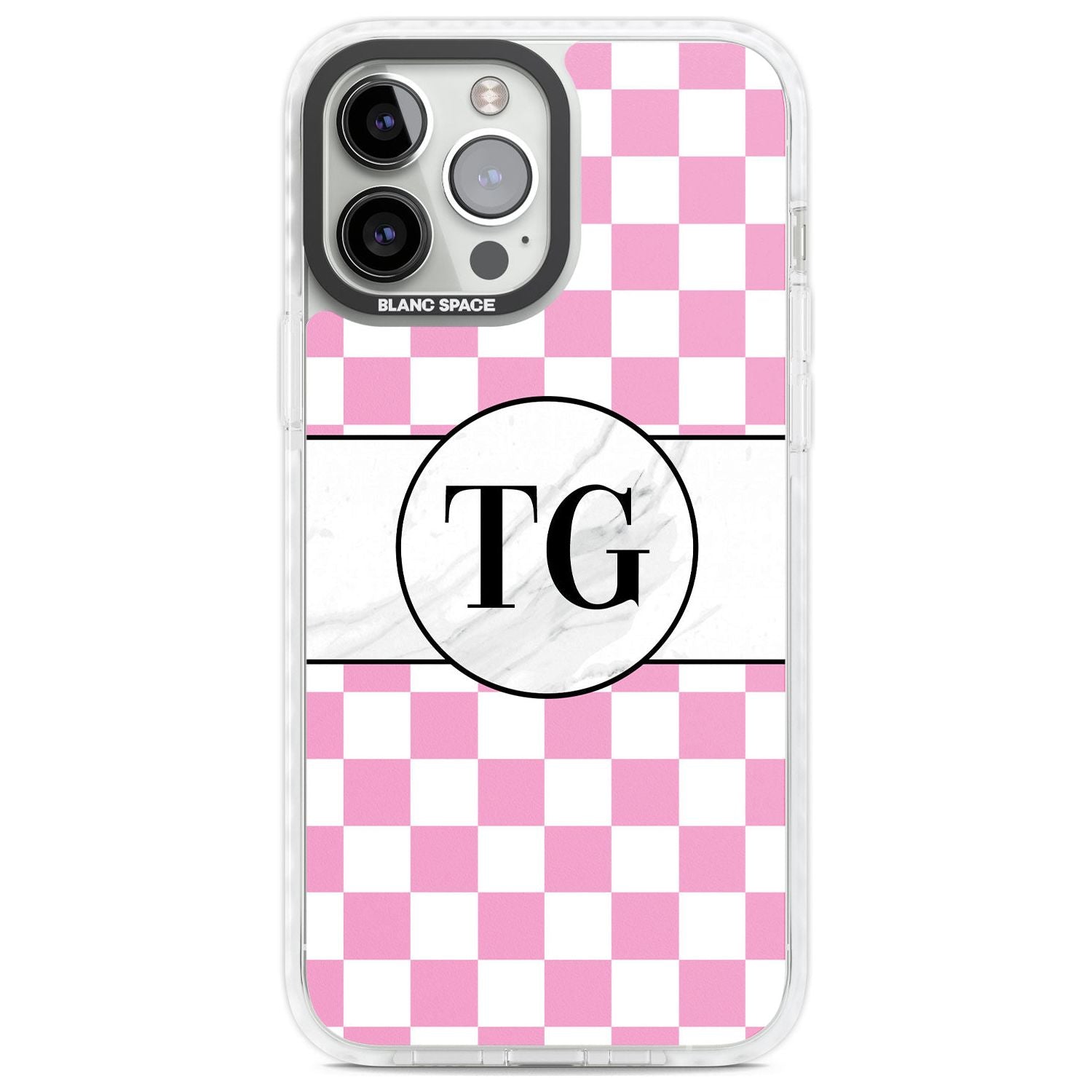 Personalised Monogrammed Pink Check Phone Case iPhone 13 Pro Max / Impact Case,iPhone 14 Pro Max / Impact Case Blanc Space