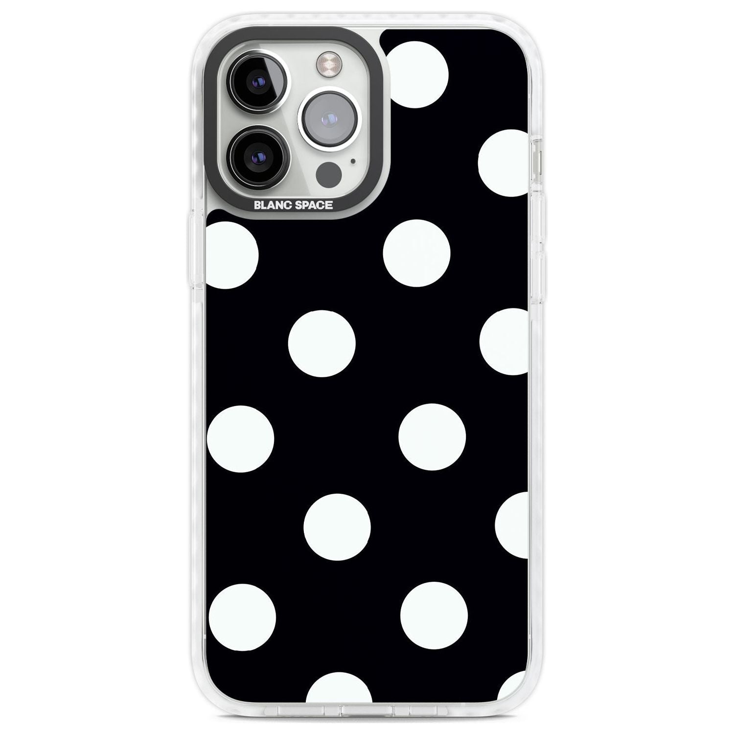 Chic Black Polka Dot Phone Case iPhone 13 Pro Max / Impact Case,iPhone 14 Pro Max / Impact Case Blanc Space
