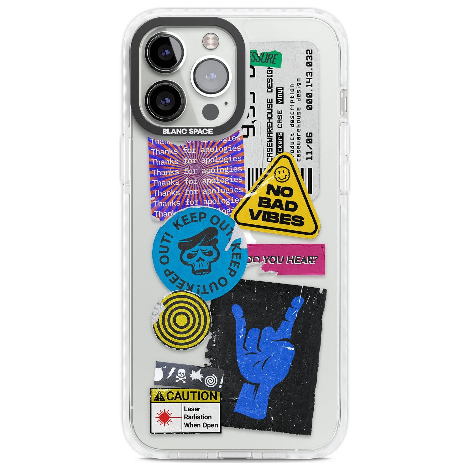 No Bad Vibes Sticker Mix Phone Case iPhone 13 Pro Max / Impact Case,iPhone 14 Pro Max / Impact Case Blanc Space
