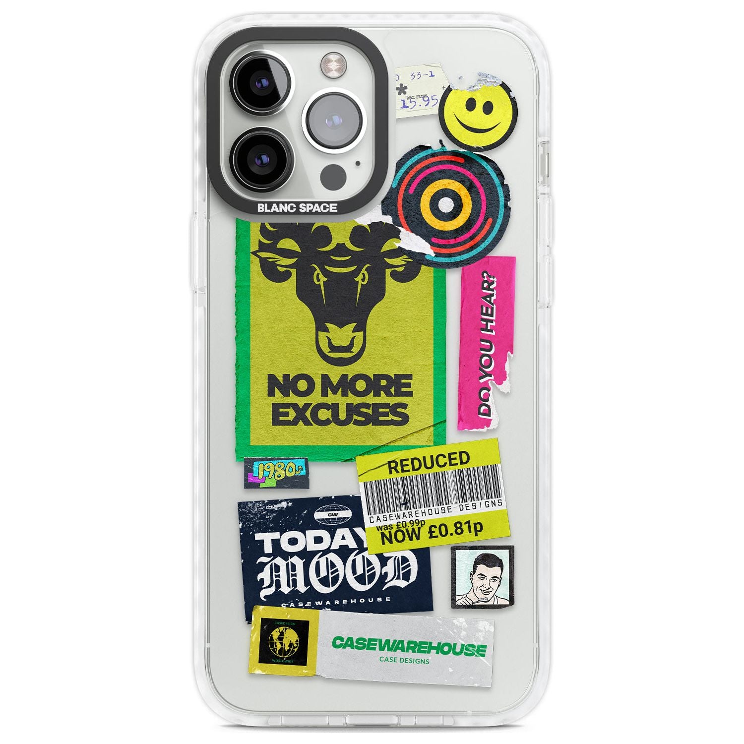 No More Excuses Sticker Mix Phone Case iPhone 13 Pro Max / Impact Case,iPhone 14 Pro Max / Impact Case Blanc Space