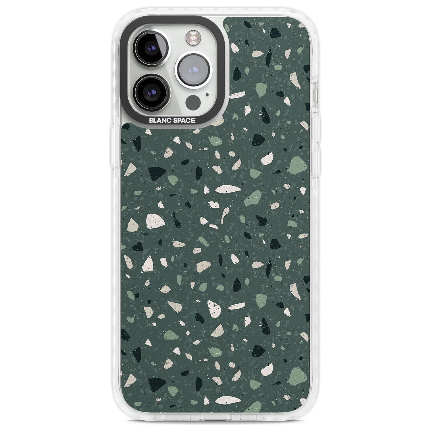 Green & Cream Terrazzo Pattern Phone Case iPhone 13 Pro Max / Impact Case,iPhone 14 Pro Max / Impact Case Blanc Space