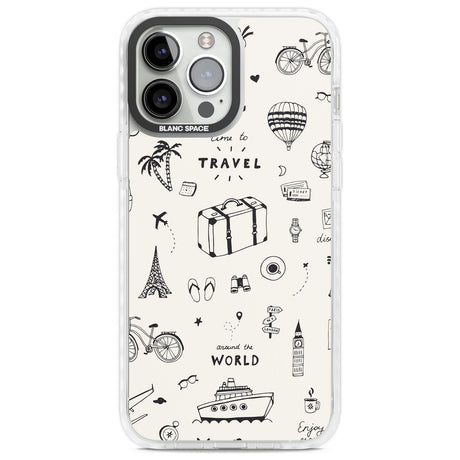 Cute Travel Pattern, White on Phone Case iPhone 13 Pro Max / Impact Case,iPhone 14 Pro Max / Impact Case Blanc Space