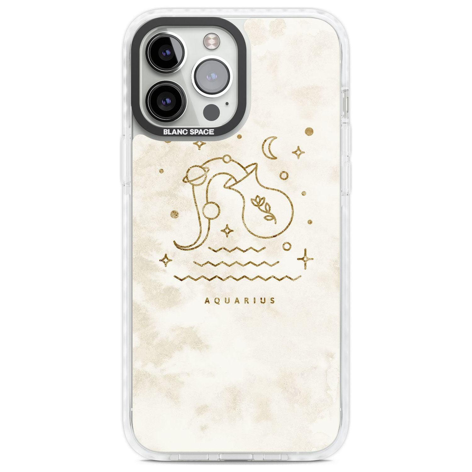 Aquarius Emblem - Solid Gold Marbled Design Phone Case iPhone 13 Pro Max / Impact Case,iPhone 14 Pro Max / Impact Case Blanc Space