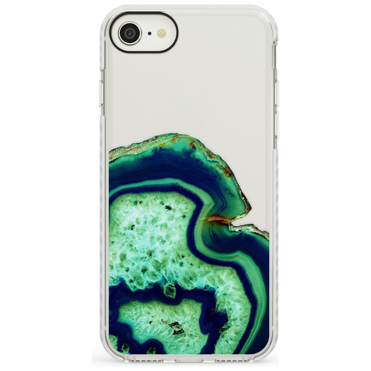 Neon Green & Blue Agate Crystal Transparent Design Impact Phone Case for iPhone SE 8 7 Plus