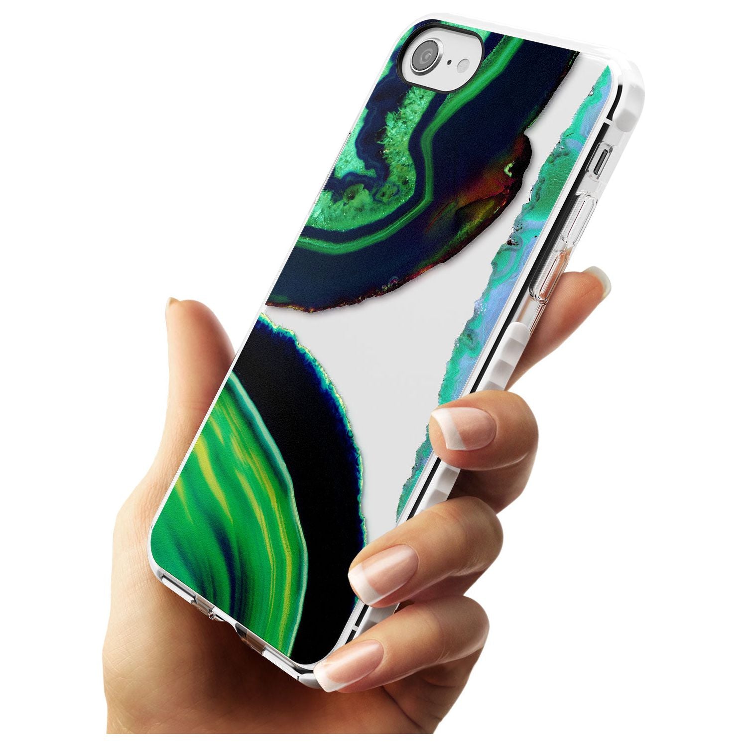 Green & Navy Gemstone Crystal Clear Design Impact Phone Case for iPhone SE 8 7 Plus