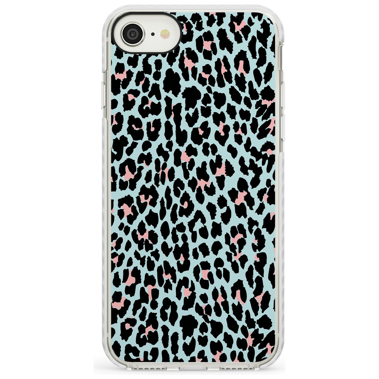 Light Pink on Blue Leopard Print Pattern Impact Phone Case for iPhone SE 8 7 Plus