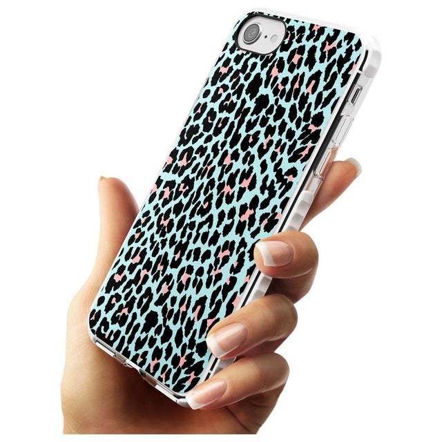 Light Pink on Blue Leopard Print Pattern Impact Phone Case for iPhone SE 8 7 Plus