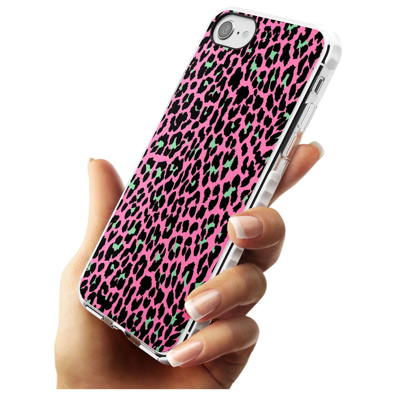 Green on Pink Leopard Print Pattern Impact Phone Case for iPhone SE 8 7 Plus
