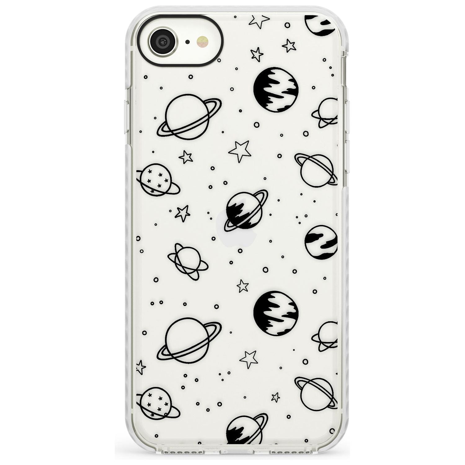 Outer Space Outlines: Black on Clear Slim TPU Phone Case for iPhone SE 8 7 Plus
