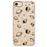 Outer Space Outlines: Black on Clear Slim TPU Phone Case for iPhone SE 8 7 Plus