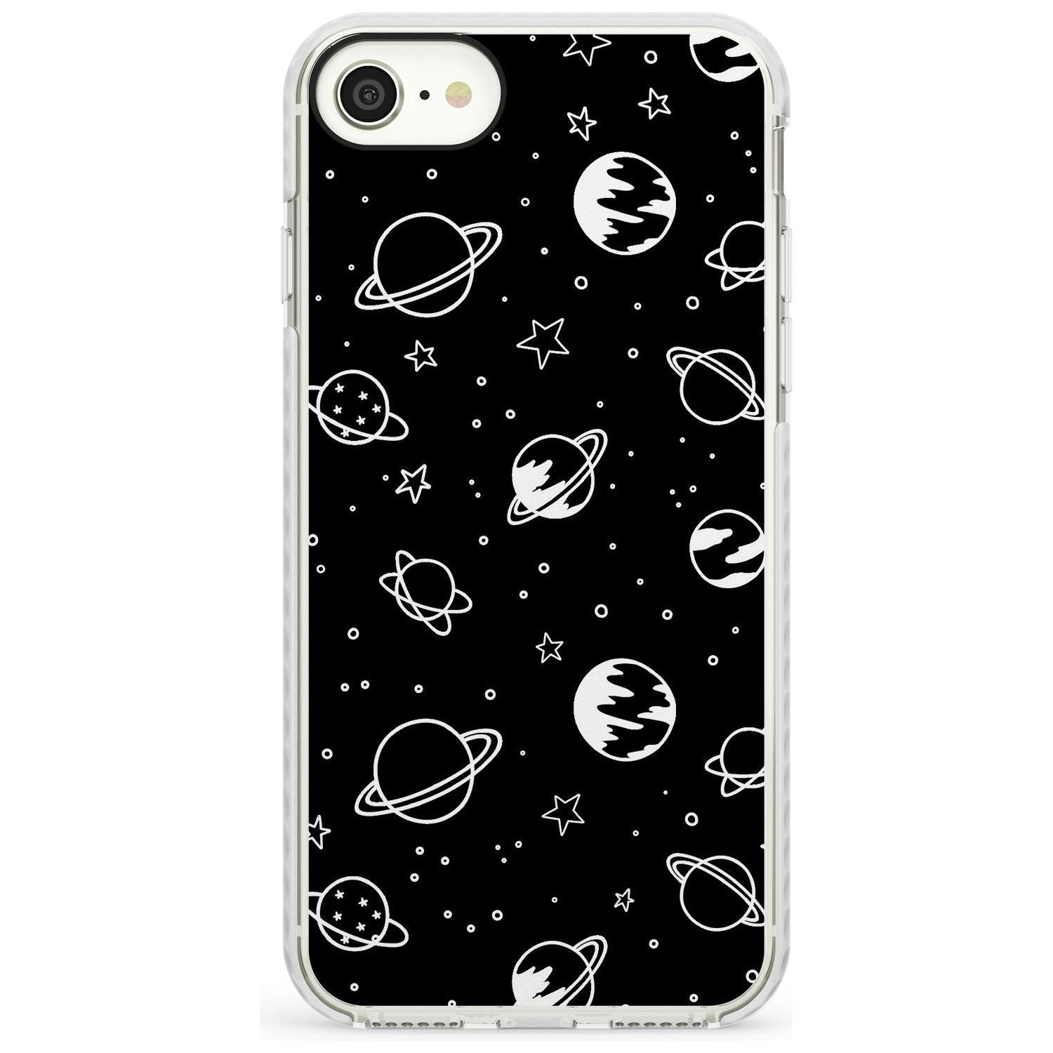 Outer Space Outlines: White on Black Slim TPU Phone Case for iPhone SE 8 7 Plus