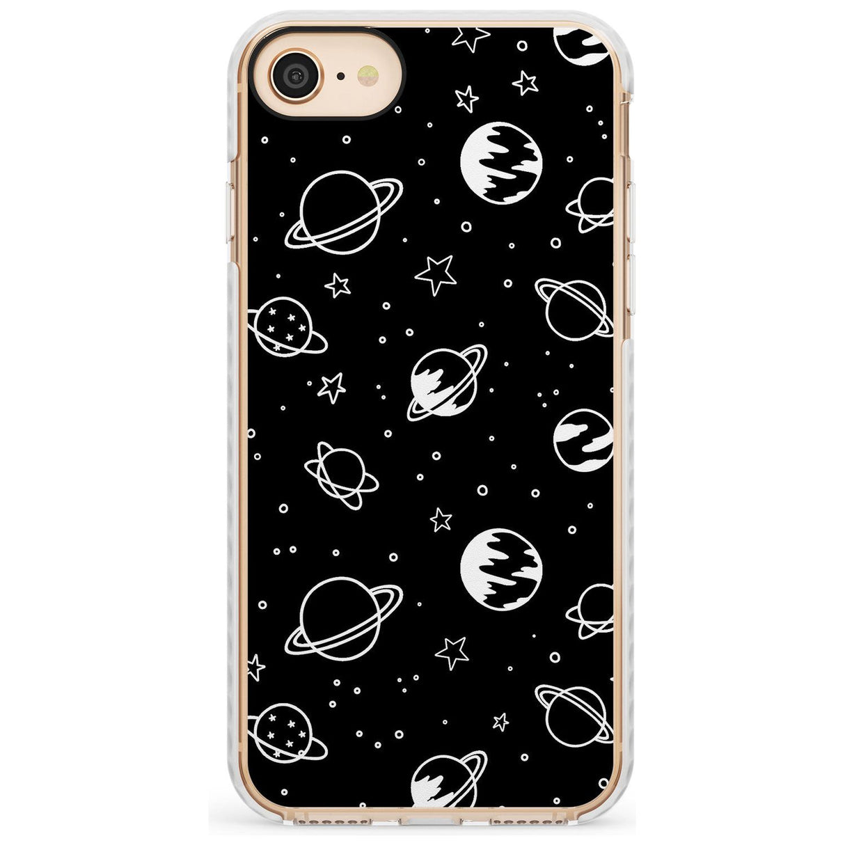 Outer Space Outlines: White on Black Slim TPU Phone Case for iPhone SE 8 7 Plus