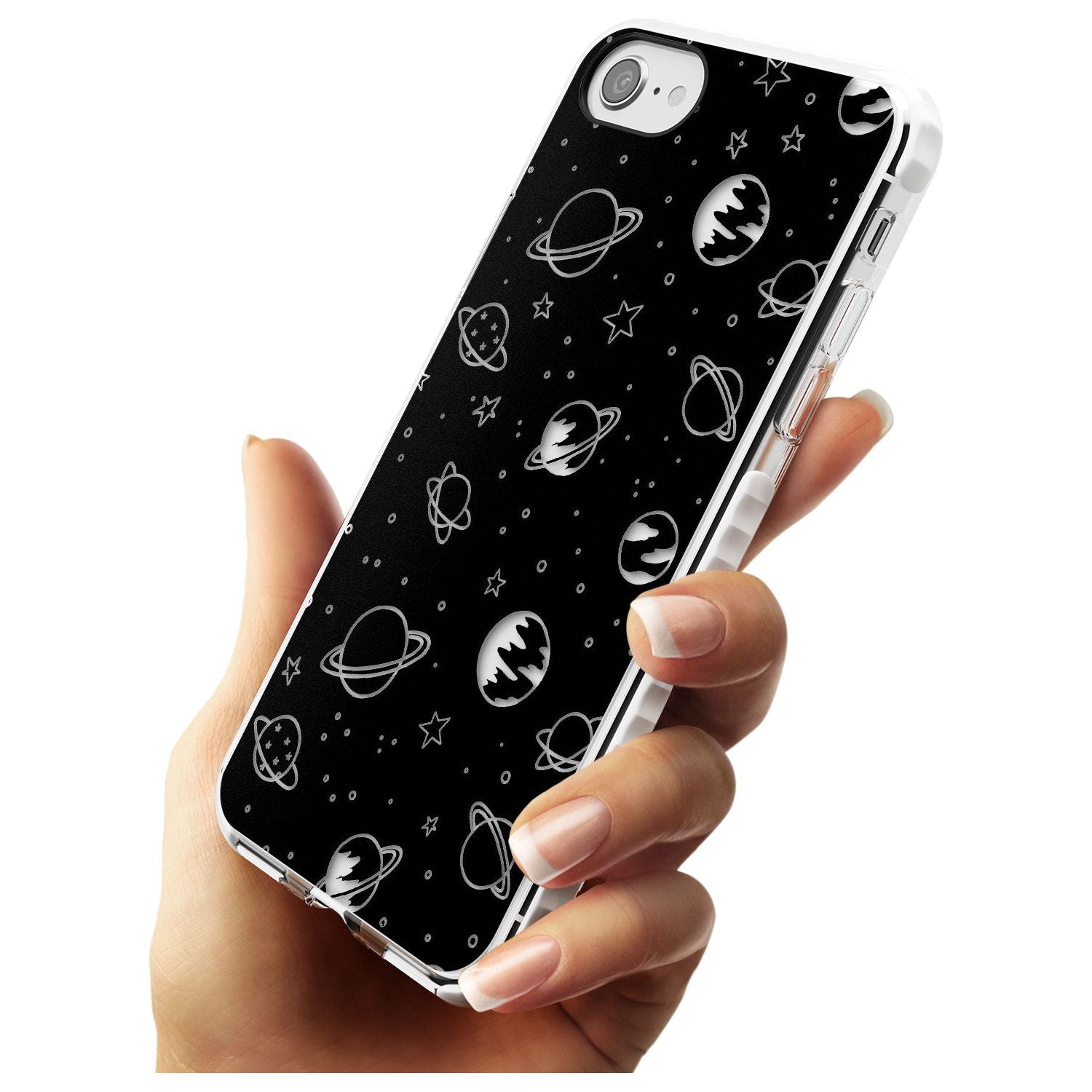 Outer Space Outlines: Clear on Black Slim TPU Phone Case for iPhone SE 8 7 Plus